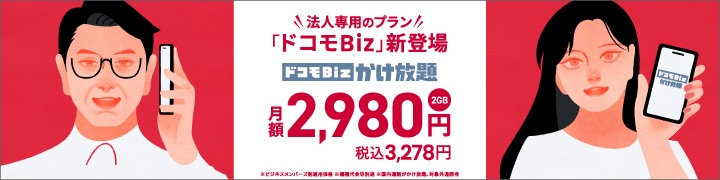 法人専用のプラン「ドコモBiz」新登場 ドコモBizかけ放題 月額2,980円
