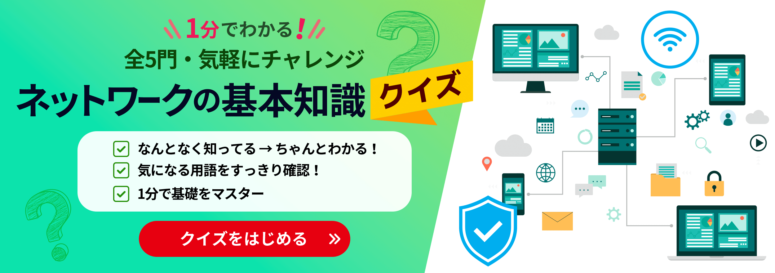 1分でわかる!全5問・気軽にチャレンジ ネットワークの基本知識クイズ 今すぐ診断はこちら