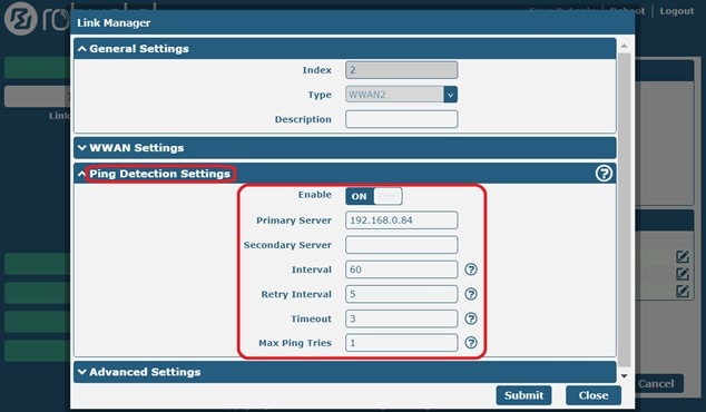 Link Manager SIM2 (WWAN2)の設定