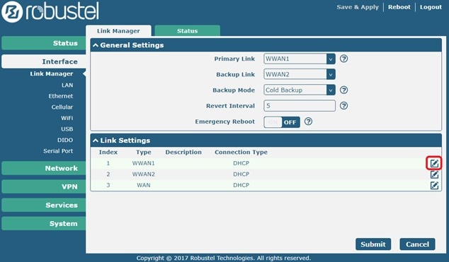 Link Manager SIM1 (WWAN1)の設定