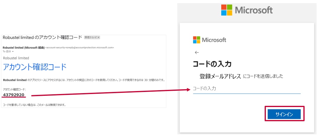 アカウント確認コード